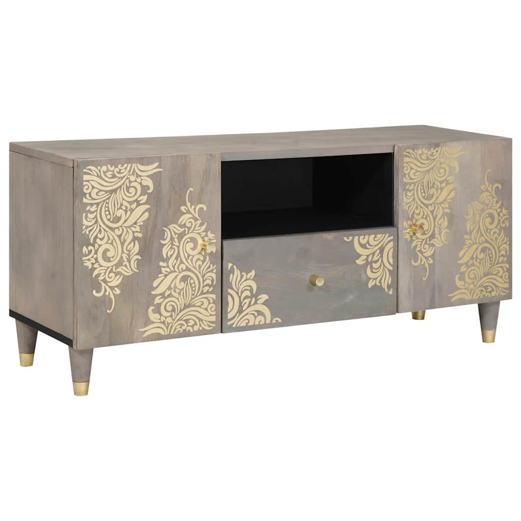 TV Cabinet Grey and Gold 105 x 33.5 x 46 cm Solid Mango wood